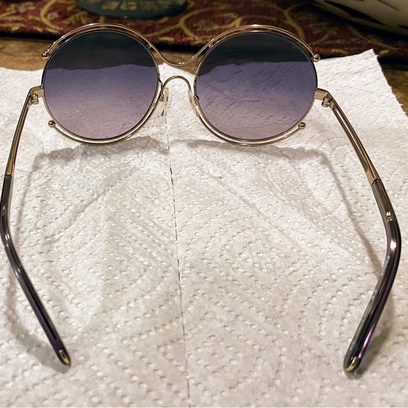 🇮🇹CHLOE’~Isidora Round Blue Grey Gradient Sunglasses Gold Metal Frame - Picture 9 of 17